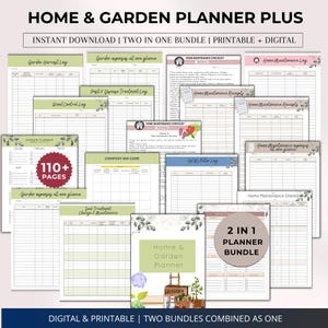 Puede incluir: Un paquete Home & Garden Planner Plus con páginas imprimibles y digitales. La colección incluye registros para cosecha, control de malezas, tratamiento de plagas, cuidado de compost, mantenimiento del suelo y listas de control con 110+ páginas.