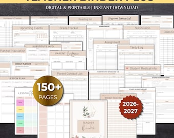 Teacher Planner 2026-2027 Plus Binder,Lesson Planner Printable Teaching Planner,Lesson Plan Template,Academic Planner, Agenda,Teacher Binder