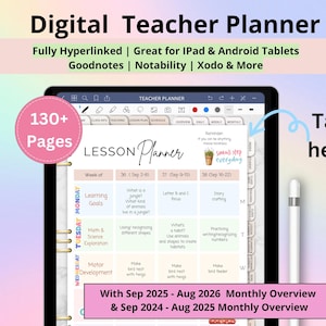 Digital Teacher Planner Plus with Hyperlinks, 2025-2026 Academic Planner, Undated Teaching Planner for Note-taking Apps Goodnotes Notability