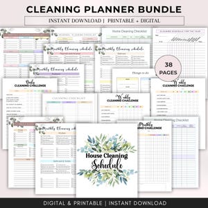 Cleaning Planner Bundle, Cleaning Checklist Bundle, Family Chore Chart, Deep Cleaning, Daily Weekly Monthly Cleaning, Cleaning Schedule PDF