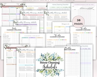 Cleaning Planner Bundle, Cleaning Checklist Bundle, Family Chore Chart, Deep Cleaning, Daily Weekly Monthly Cleaning, Cleaning Schedule PDF
