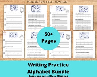 Trace and write alphabet letters  Learn to write Worksheets |Preschool Pre-K + Kindergarten Learning Bundle Printable Activity Worksheets