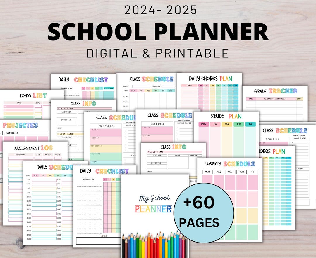School Planner 2024- 2025 Printable Kids School Planner, Study High ...