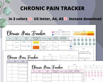 Chronic Pain Tracker, Daily Pain Tracker, Pain Log, Chronic Pain Log, Daily Pain Log, Migraine Tracker, Fibromyalgia , Chronic Fatigue, MS