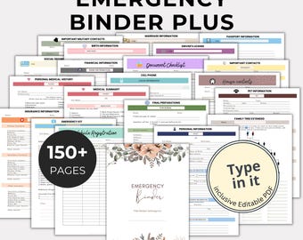 EDITABLE Emergency Binder Plus, Family Binder, Life Planner, Emergency Planner Plus, "What If" Binder, Military Binder,Fillable Editable PDF