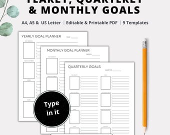 EDITABLE Goal Planner w/ 8 Areas of Life Fillable Printable Productivity Planner, Yearly Goals, Monthly Goals, Goal Tracker, Project Planner