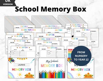 School Memory Box - UK Version | Printable School Years Pages, Kids Interview Questions, Child School Filing Box,  Keepsake, Baby Keepsake