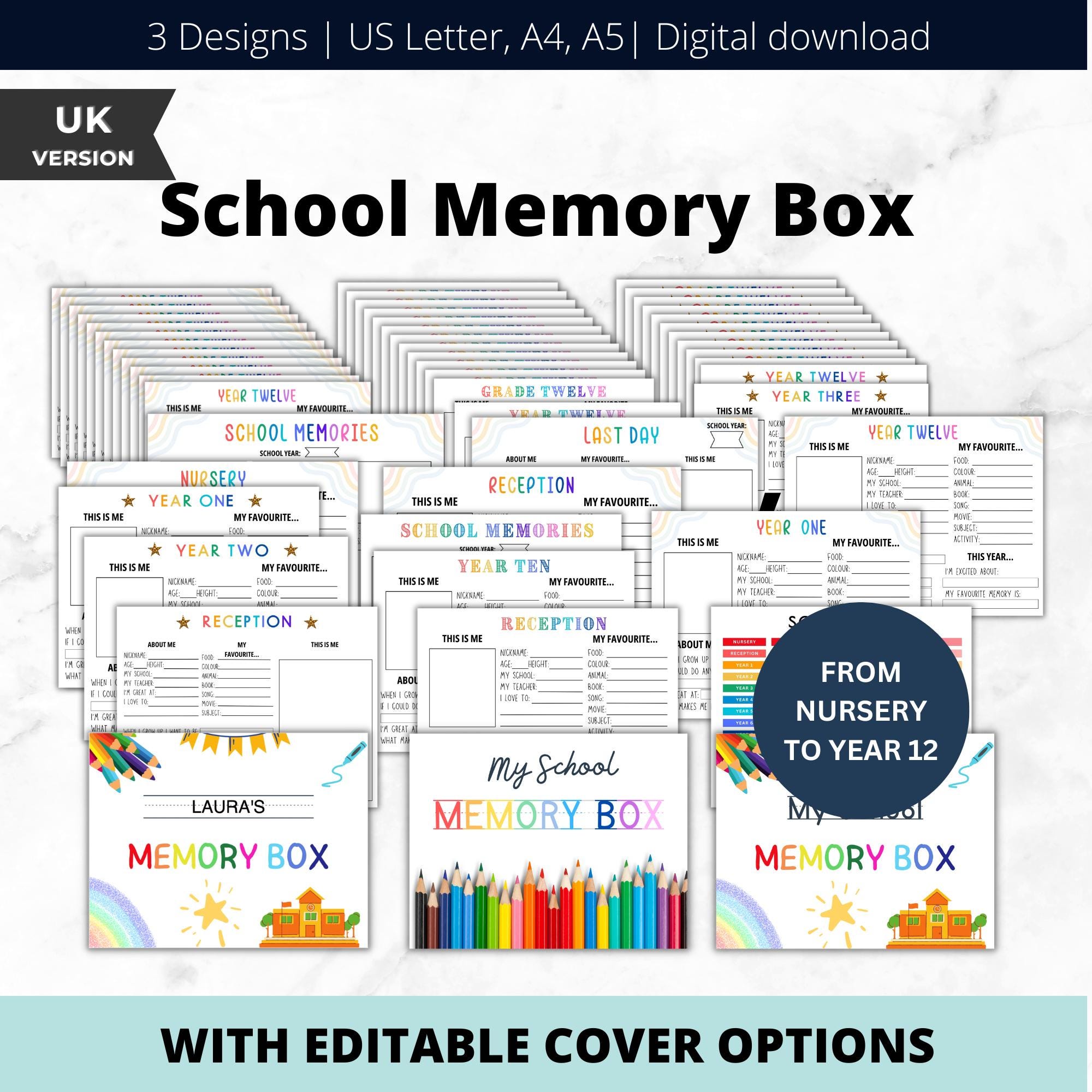 School Memory Box - UK Version | Printable School Years Pages, Kids ...