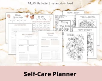 Self Care Bundle: Anxiety & Stress Relief, Printable Wellness and Mental Health Planner (Digital Download)