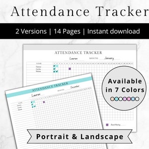 Attendance Sheet, Daily Employee Attendance,  Daily Attendance Record, Attendance Tracker, Employee Absence Tracker, Absence Log Teacher Log