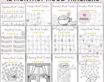 Mood Tracker Bundle | 12 Mood Trackers,Mood Tracker Printables,Mood Journal, Bullet Journal,Yearly Mood Tracker Journal |A5, A4, Letter Size