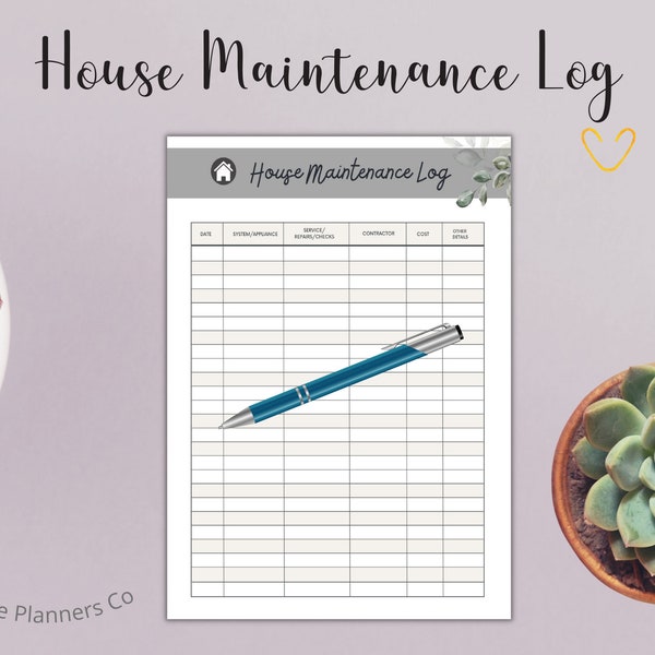 House Maintenance Log, Home Repairs Tracker, House Log, Home Maintenance Log, Home Improvement Log,