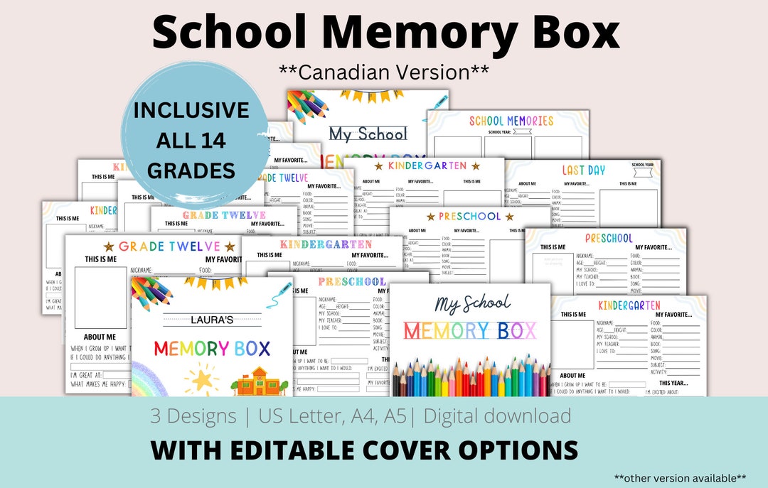 School Memory Box - Canadian Version Printable Kids Keepsake School ...