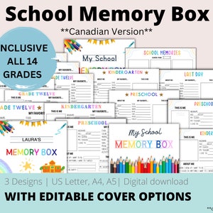School Memory Box - Canadian Version Printable Kids Keepsake School Memories Milestone Memory Box School Box  Milestone box Keepsake box