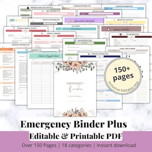 EDITABLE Emergency Binder Plus, Family Binder, Life Planner, Emergency Planner Plus, &quot;What If&quot; Binder, Military Binder,Fillable Editable PDF