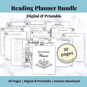 Planner di lettura stampabile, Planner diario di lettura, Diario di lettura, Inserto registro di lettura Tracker di lettura Inserti per planner Lettore PDF regalo Scaffale per libri