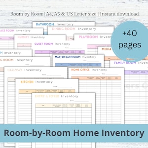 Home Inventory Tracker Pages,Room-By-Room Inventory, House Inventory, Office, Clothing, Jewellery, Warranty Printable Tracker Pages Template
