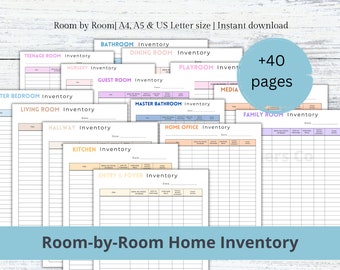 Home Inventory Tracker Pages,Room-By-Room Inventory, House Inventory, Office, Clothing, Jewellery, Warranty Printable Tracker Pages Template