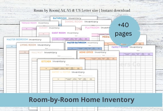 Home Inventory Tracker Pages,Room-By-Room Inventory, House Inventory, Office, Clothing, Jewellery, Warranty Printable Tracker Pages Template