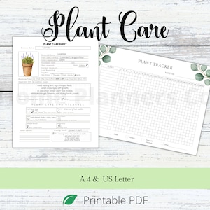 Pode incluir: Folha de cuidados com plantas e rastreador imprim&iacute;vel com uma ilustra&ccedil;&atilde;o em aquarela de lavanda e folhas de eucalipto. A folha inclui se&ccedil;&otilde;es para o nome da planta, o nome bot&acirc;nico, as instru&ccedil;&otilde;es de cuidados e um rastreador de plantas.