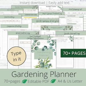 Garden Planner Fillable Printable PDF Garden Journal Garden Calendar Garden Log Gardening Organizer Gardening Binder Editable Gardening Book