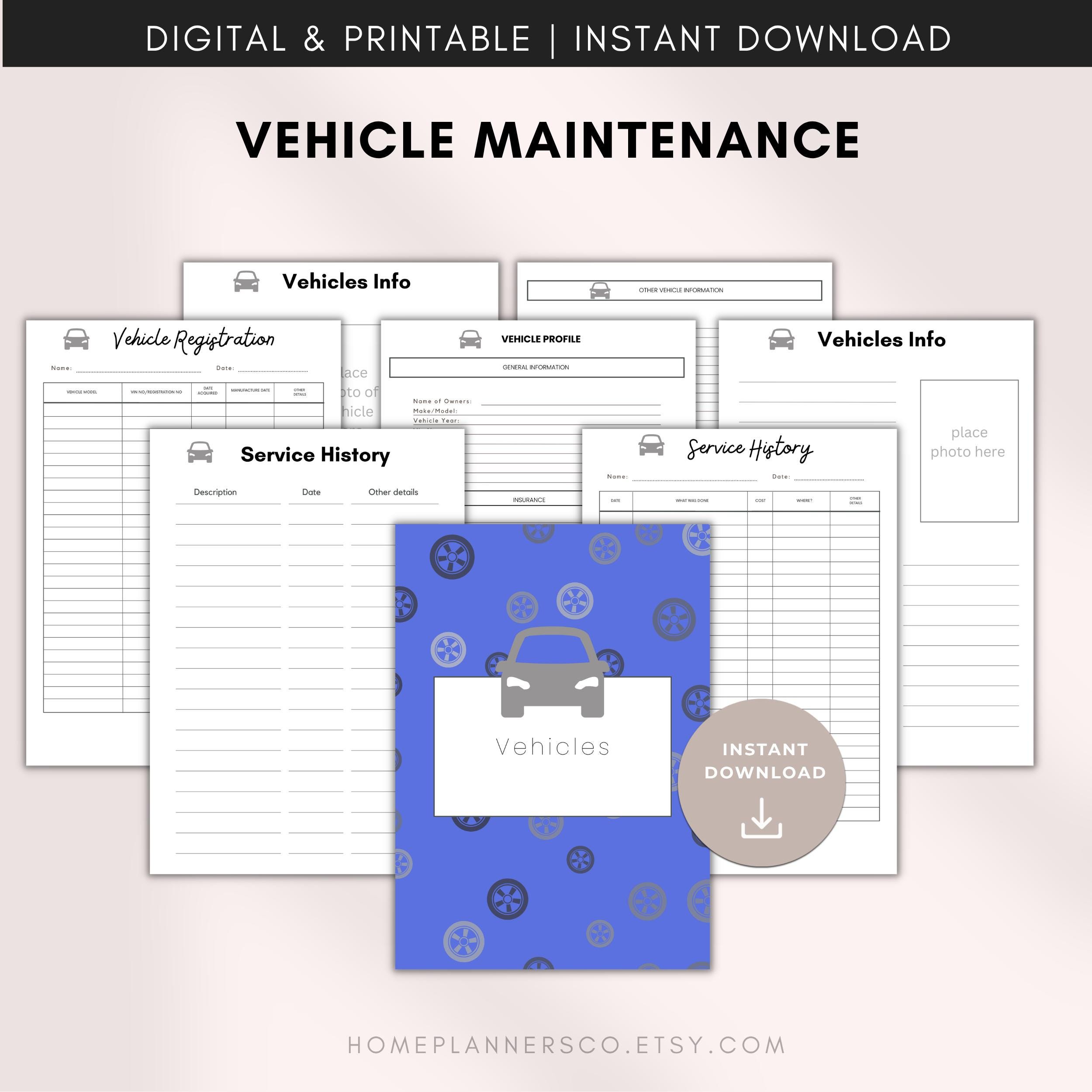Printable Vehicle Maintenance Log | Car Maintenance Checklist, Vehicle ...