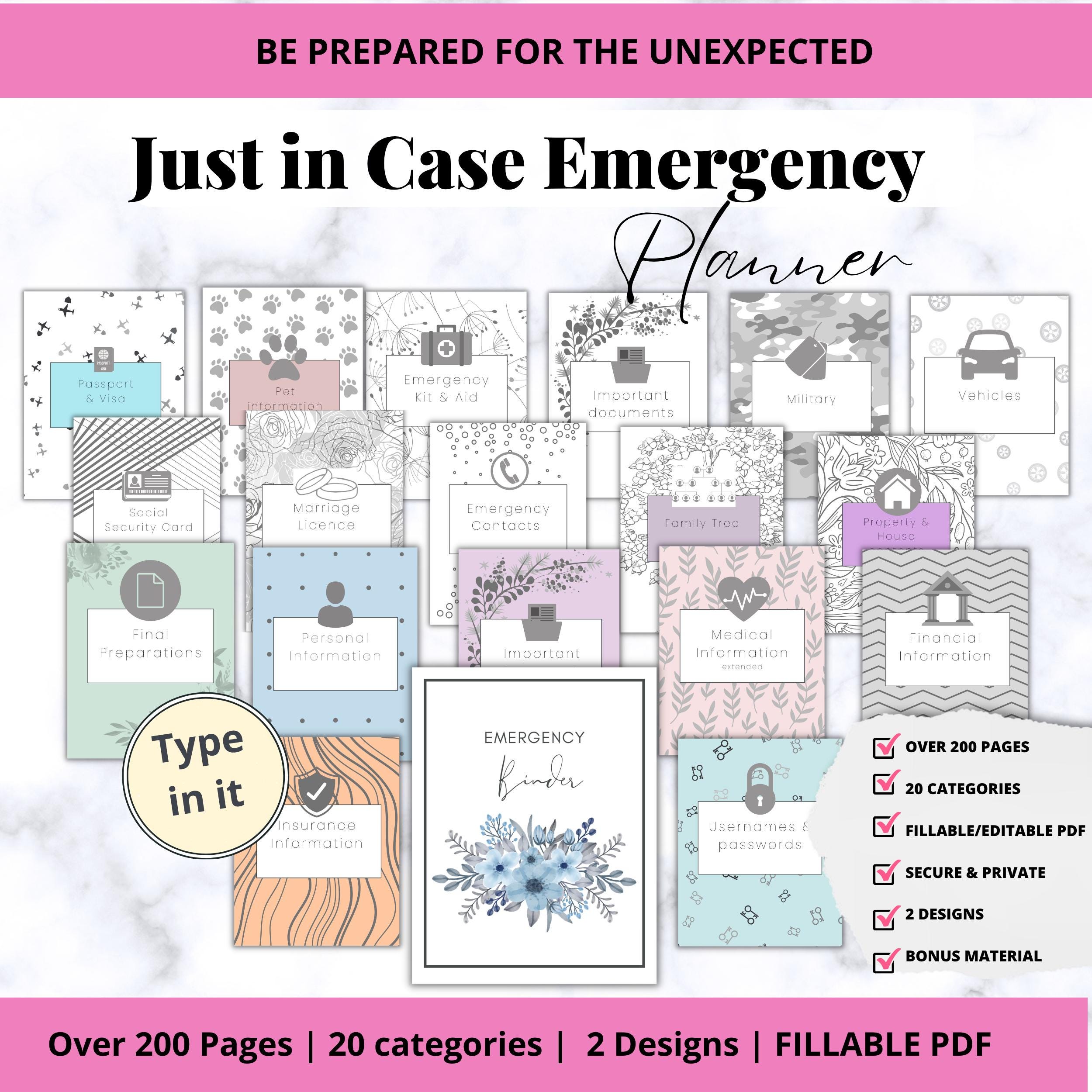 EDITABLE Just in Case Emergency Binder Plus Fillable PDF, "what If ...