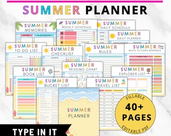 EDITIERBARE Planer Sommer 2026 Sommer Bundle Druckbarer Sommer Kinderplaner, Sommerkalender, Sommer Checkliste Kinder Haushalts Tabelle Kinder Sommer Job