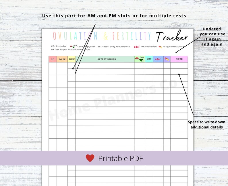 Ovulation & Fertility Test Strips Tracker, Pregnancy Tracker,Fertility TTC Planner,OPK Predictor Kits Log |Trying to conceive Printable PDF image 3