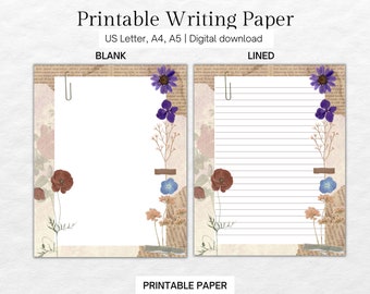 Set da scrittura per appunti, carta da lettera stampabile floreale, foderato senza fodera, foglio di linea, carta da lettere, set da scrittura per lettere stampabili, lettera, A5 e A4