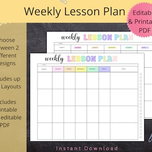 EDITABLE Weekly Lesson Plan Printable Simple Weekly Lesson Plan,Simple School Schedule,Weekly School Schedule,Preschool- Instant download