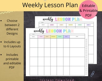 EDITABLE Weekly Lesson Plan Printable Simple Weekly Lesson Plan,Simple School Schedule,Weekly School Schedule,Preschool- Instant download