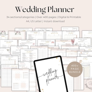 400+ Page Wedding Planner Bundle: Minimalist Printable Organizer (Digital Download