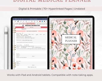 Digital Hyperlinked Medical Planner | GoodNotes & Notability Health Binder | Medication Log, Symptom Tracker and Doctor Visit Notes