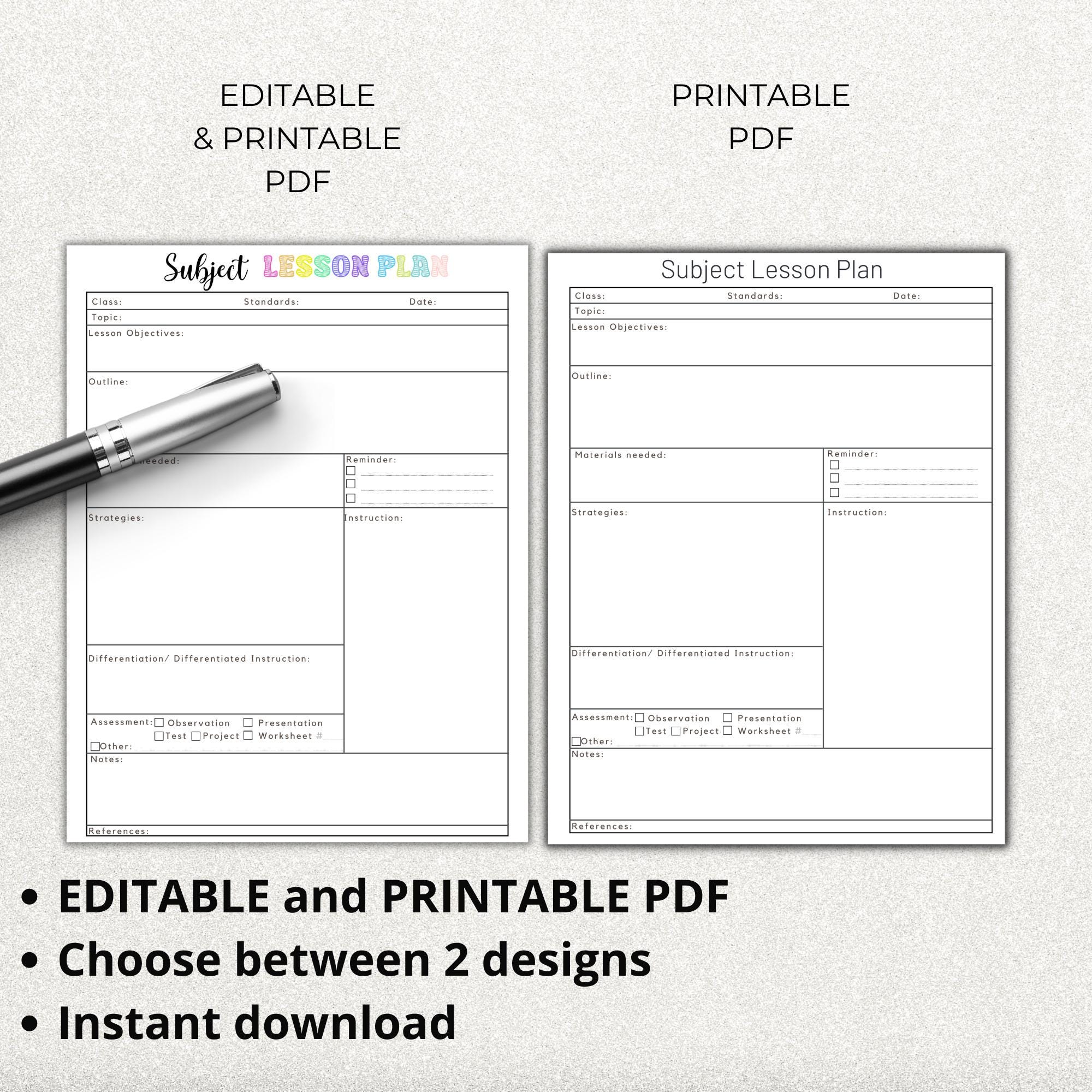 Editable Subject Lesson Plan Template, Printable Digital Lesson Planner ...
