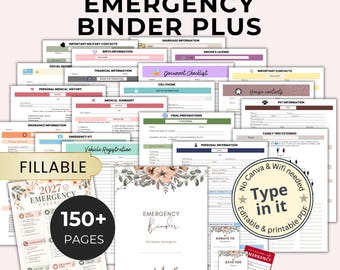 EDITABLE Emergency Binder Plus, Family Binder, Life Planner, Emergency Planner Plus, "What If" Binder, Military Binder,Fillable Editable PDF