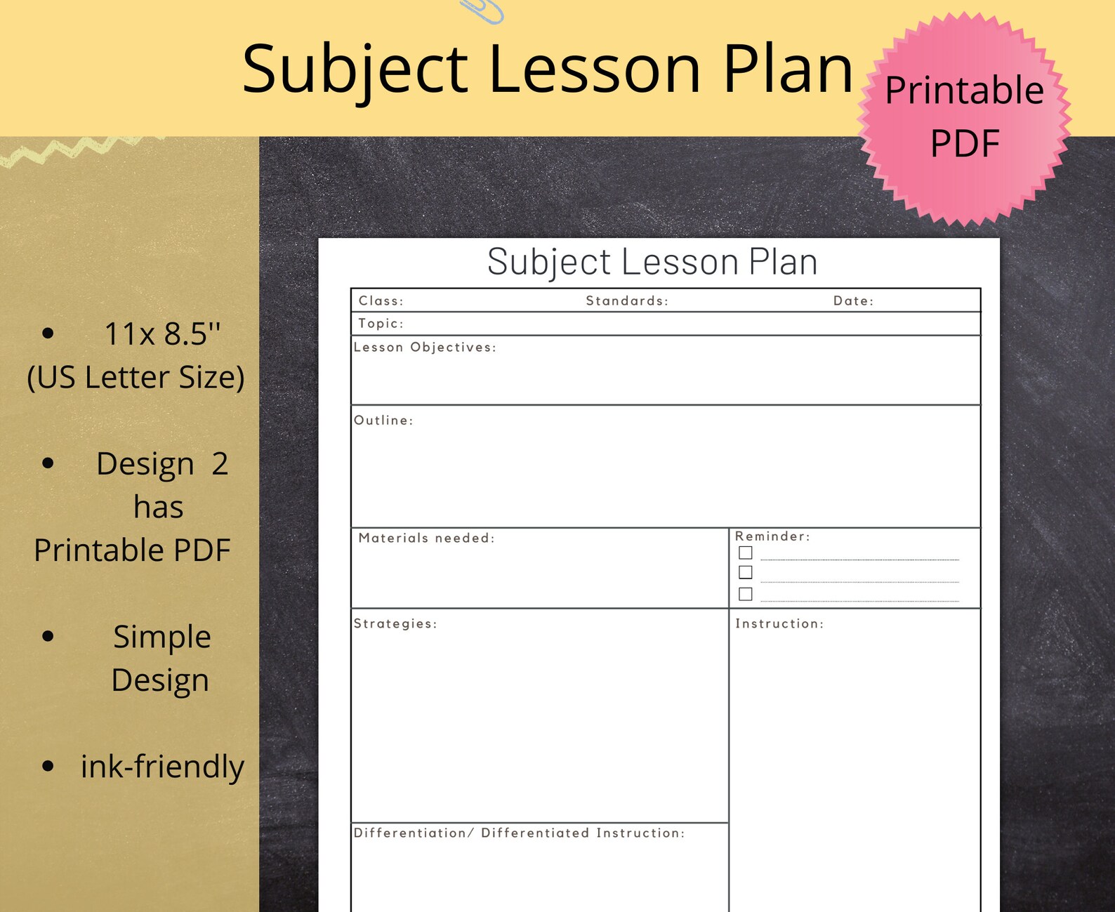 Editable Subject Lesson Plan Template Printable Digital - Etsy