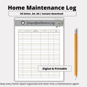 House Maintenance Log, Home Repairs Tracker, House Log, Home Maintenance Log, Home Improvement Log,