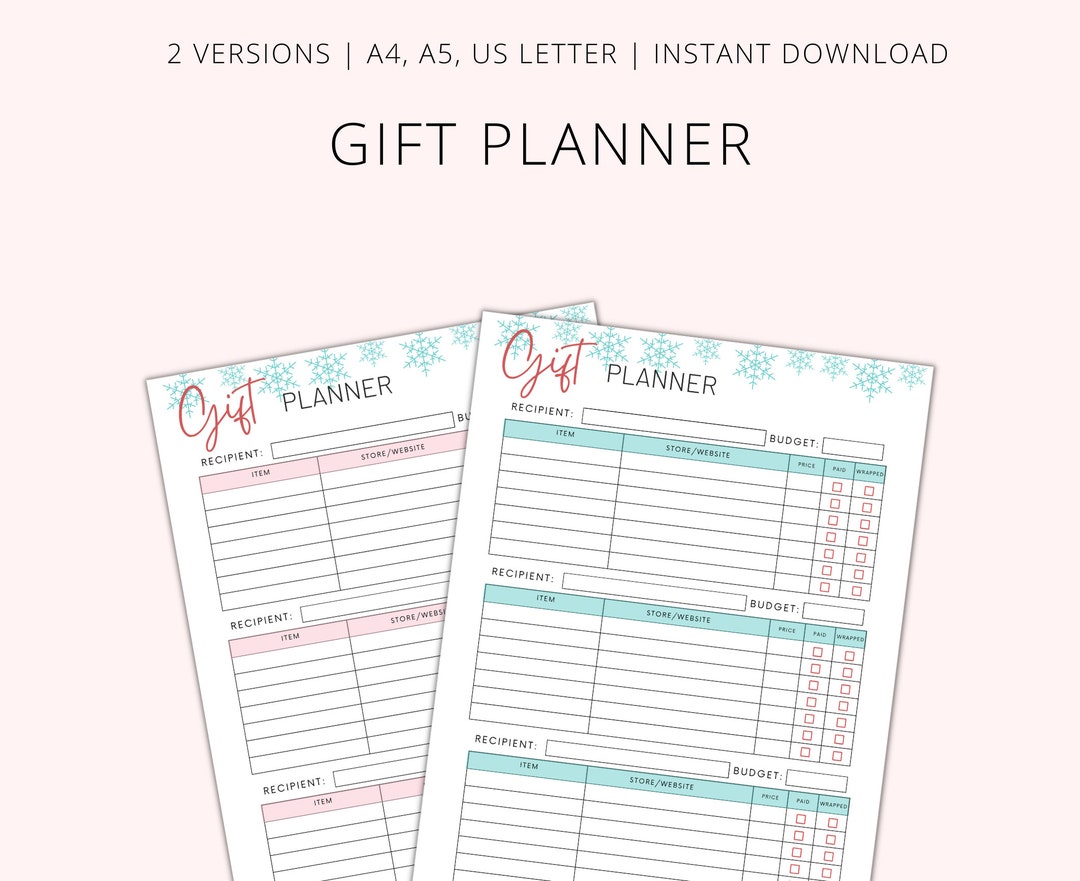 Gift Planner Printable, Gift Tracker, Shopping List, Gift Template