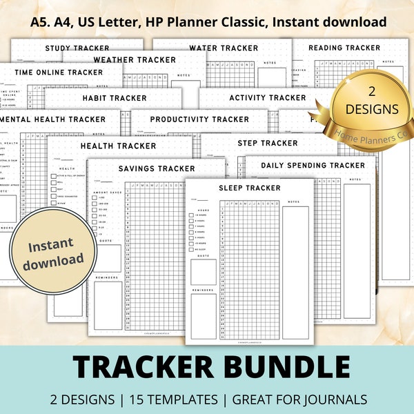 Tracker Bundle Set,  Habit Tracker, Productivity Tracker, Reading Tracker, Savings Tracker, Journal Inserts, Happy Planner Classic, Journals