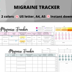 Migraine Tracker, hoofdpijndagboek, hoofdpijntracker, chronische migrainegrafiek, chronische migrainedagboek, chronische ziektegrafiek, afdrukbare tracker