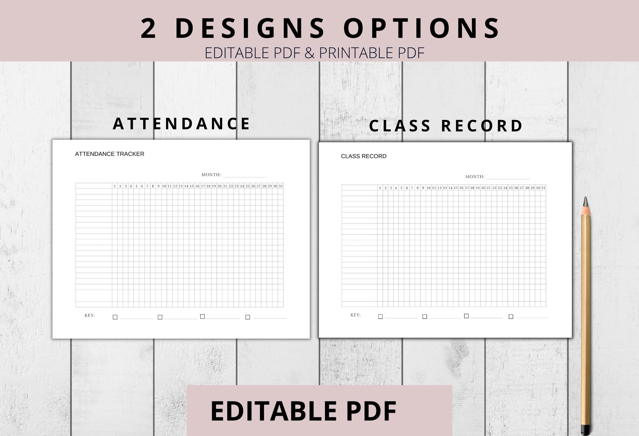 Editable Attendance Tracker, Printable Attendance Record Log, Class Log ...