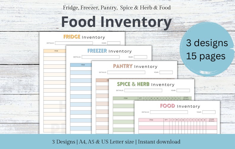 Food Inventory Tracker Pages Printable Kitchen Inventory,Pantry Inventory, Freezer Inventory,Spice Inventory, Fridge Inventory,Food List PDF image 9