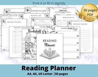 Printable Reading Planner,Book Journal Planner,Reading Journal,Reading log insert Reading tracker Planner inserts PDF Reader gift Bookshelf