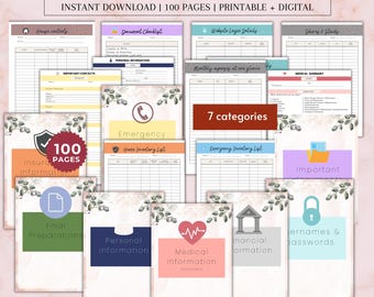 Emergency Binder, "What If" Binder Starter, Emergency Printable Organizer,Printable PDF Template,Finance Binder,Family In Case of Emergency