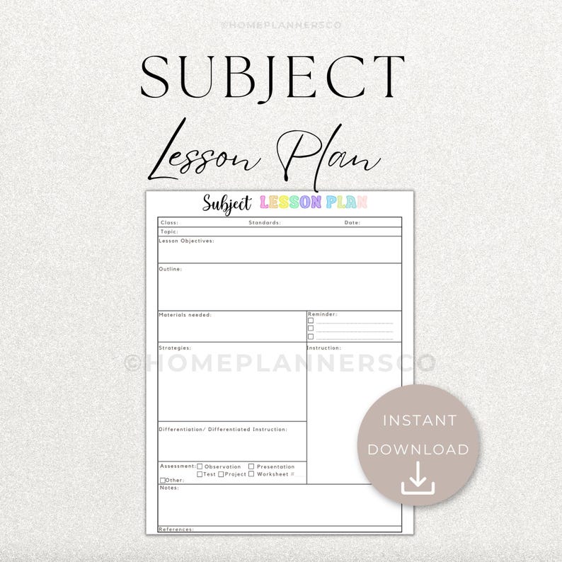 Lesson Plan Template - Printable Daily Lesson Planner, Detailed Subject ...