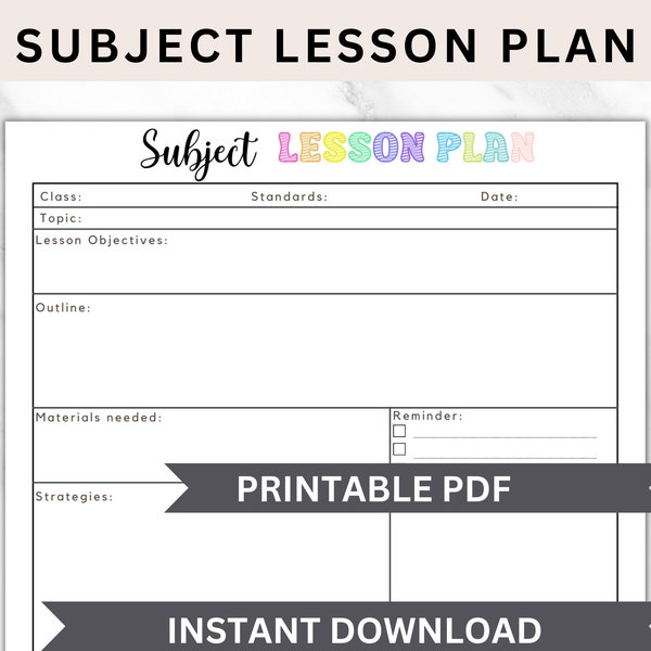 Teacher Lesson Plan Template, Subject Lesson Plan for teachers, Daily Lesson Planner, Detailed Lesson Plan Teacher Class Planning Printable