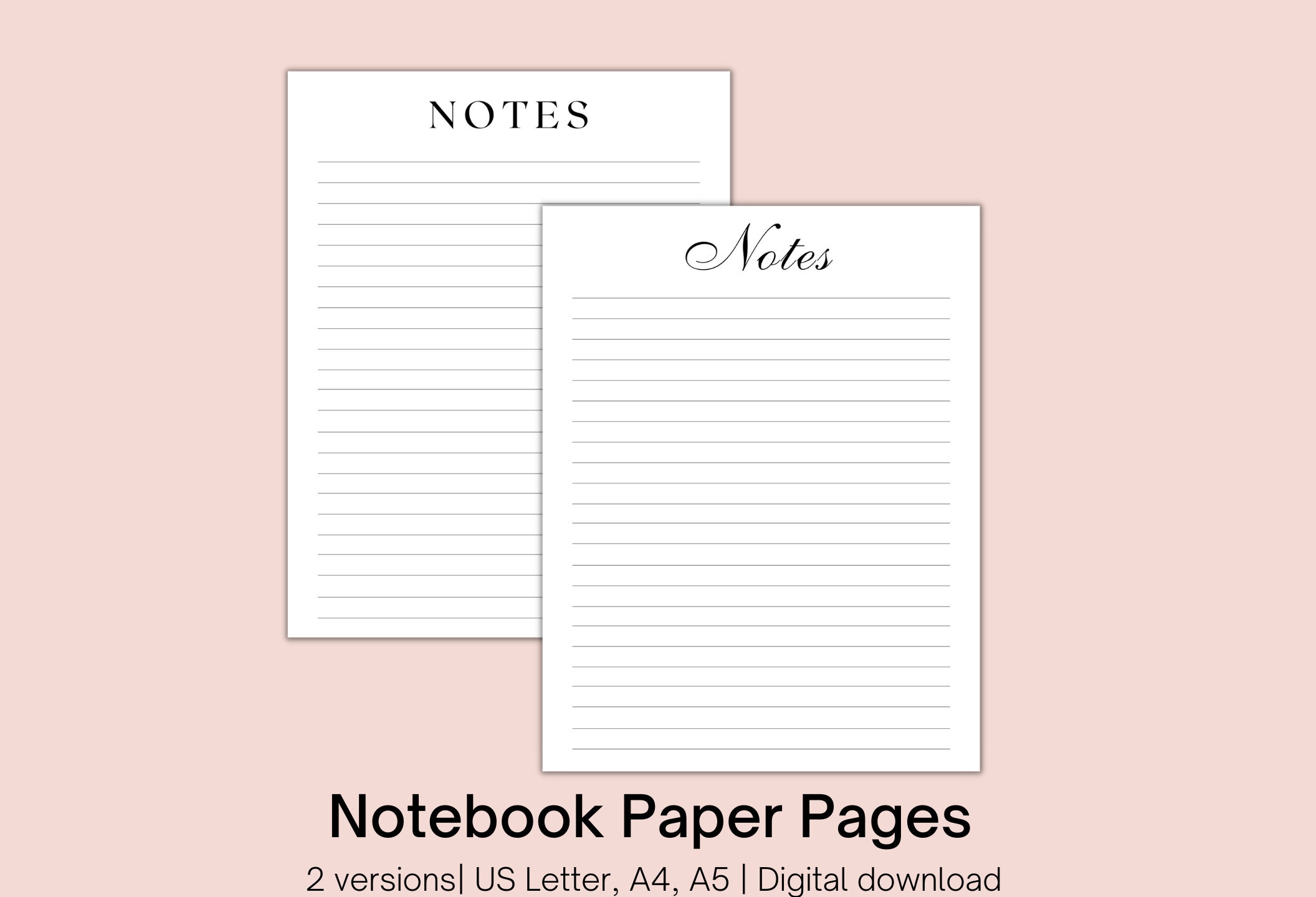 Notes Set of Two Notes Printable Paper Set Notetakingtemplate Notebook ...