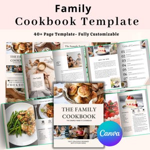 40+ Page Cookbook Canva Template, Family Cookbook Ebook, Printable Recipe Book, Digital Cookbook Recipe Template, Customizable Canva Recipes