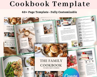Modèle de livre de cuisine Canva de plus de 40 pages, livre de cuisine familial électronique, livre de recettes imprimable, modèle de recette de livre de cuisine numérique, recettes Canva personnalisables